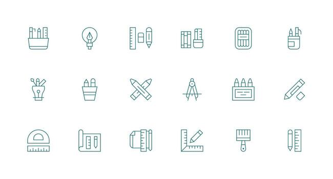 dibujo herramientas diseño íconos presentando 18 en mínimo línea estilo íconos construido para visual consistencia paquete vector