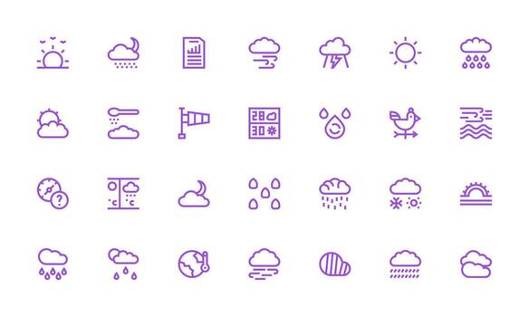 negrita línea estilo pronóstico íconos con 28 vectores escalable íconos para multiplataforma interfaces