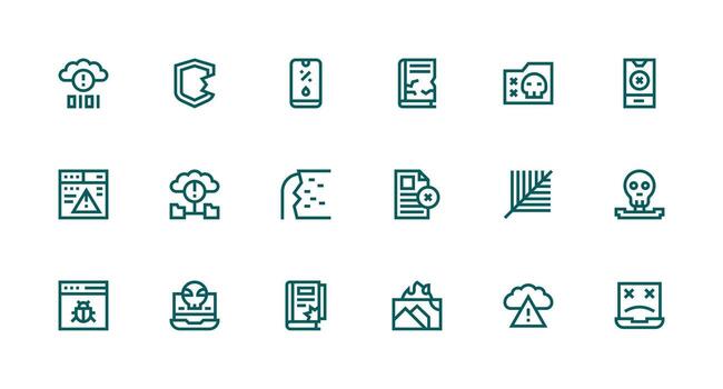 Corrupted Icon Collection with 18 Strong Stroke Line Designs Complete Icon Bundle for Web Design vector