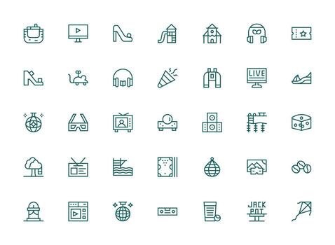 regular limpiar línea íconos desde entretenimiento conjunto con 35 vectores esencial íconos para rápido ui edificio