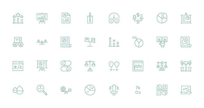 Delgado línea estilo comparación íconos con 32 vectores escalable icono paquete