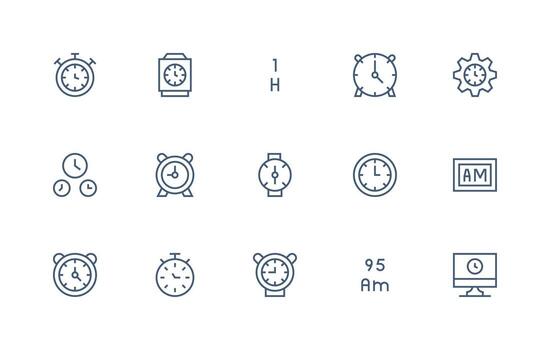 15 Digital Clock Icons in Regular Line Aesthetic Icon Set for Projects vector