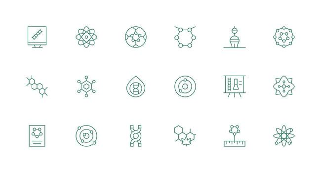 Minimal Line Style Molecule Icons with 18 Vectors Fully Editable Icon Set for Web