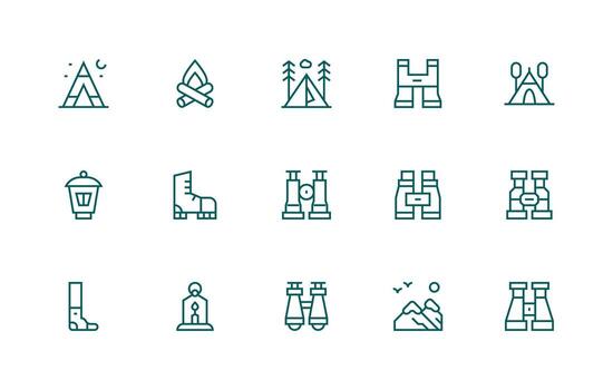 15 Regular Line Style Icons from Hiking Collection Design Ready Icon Set for Teams vector
