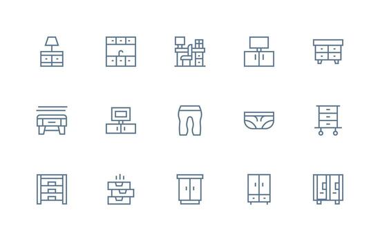 15 Icons for Drawers in Regular Line Format Theme-Based Icon Pack vector