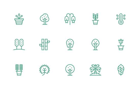 Foliage Design Icons featuring 15 in Regular Line Style Flexible Icon System for Web Interfaces vector