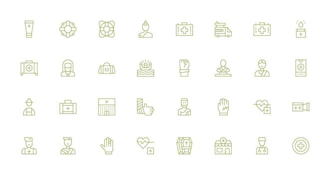 First Aid Icon Set with 32 Thin Line Graphics Customizable Icon Series for Mobile Screens vector