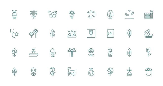 32 Delgado línea diseños para planta íconos mínimo icono conjunto para interfaz proyectos vector