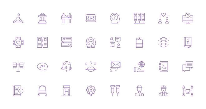 apoyo icono conjunto con 32 Delgado línea gráficos estándar icono paquete vector