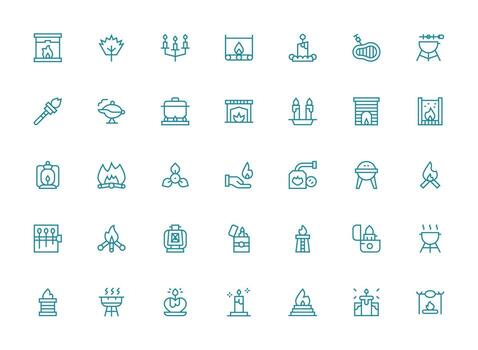 Flame Icon Set with 35 Regular Clean Line Graphics Customizable Icon Series for Mobile Screens vector