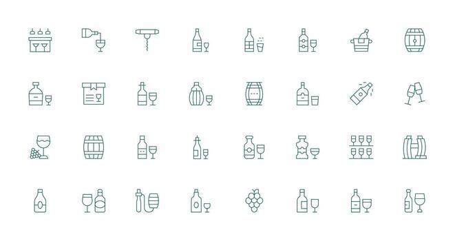 Wine Icon Set with 32 Thin Line Graphics Fully Editable Icon Set for Web vector