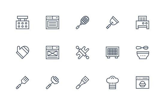 Bake Icon Collection with 15 Regular Line Designs Icon Set for Apps vector