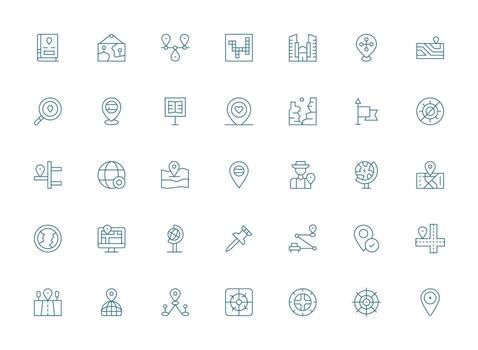 Light Line Icons from Map Set with 35 Vectors Organized Pack for Project Assets