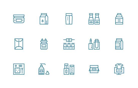 Product Packaging Set with 15 Regular Line Icons Fully Editable Icon Set for Web vector