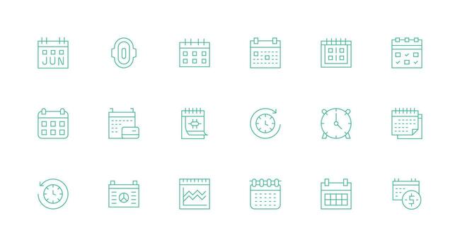Monthly Design Icons featuring 18 in Minimal Line Style Neutral Style Icons for Any Project vector