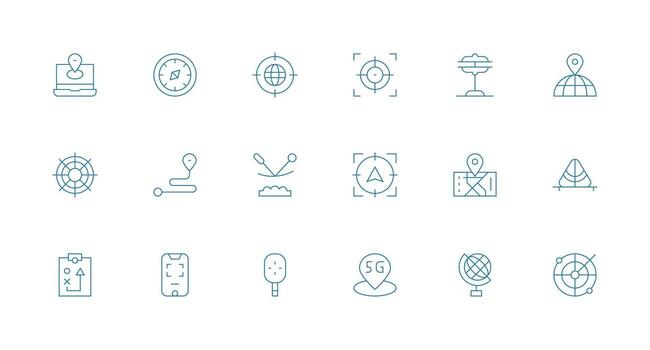 posicionamiento icono colección con 18 mínimo línea diseños optimizado icono paquete para digital productos vector