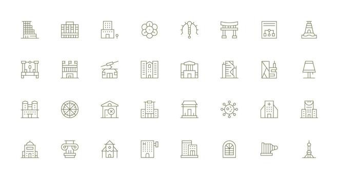 Delgado línea íconos desde estructura conjunto con 32 vectores general utilizar icono paquete