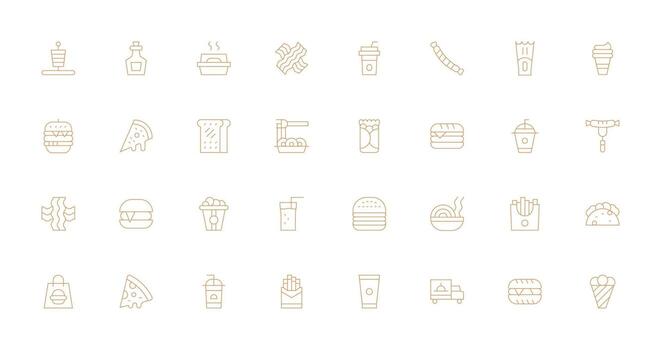 Fast Food Icon Set with 32 Thin Line Graphics Flexible Icon System for Web Interfaces vector