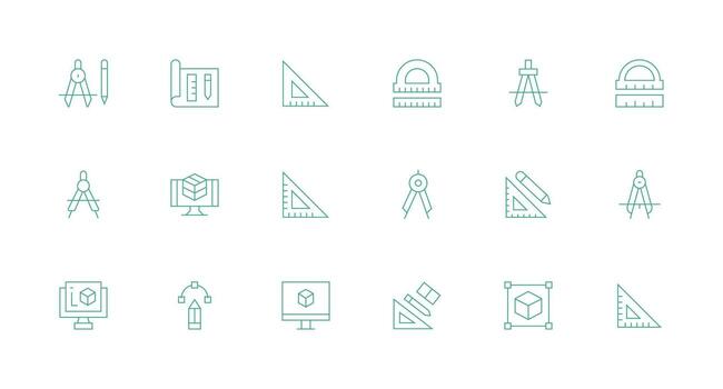 18 Icons for Cad in Minimal Line Format Sharp Icons for Presentations vector