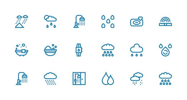 18 Icons for Shower in Strong Stroke Line Format Icon Set for Web vector