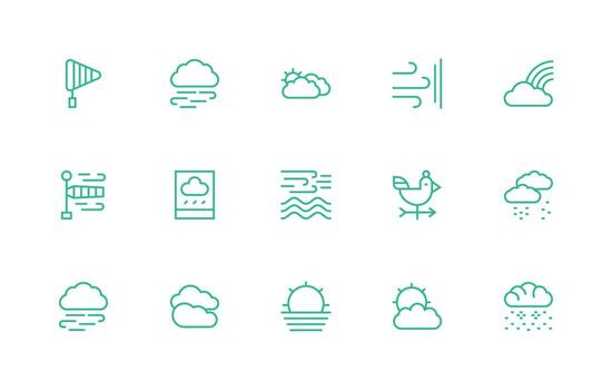Meteorology Icon Set with 15 Regular Line Graphics Essential Icon Collection vector