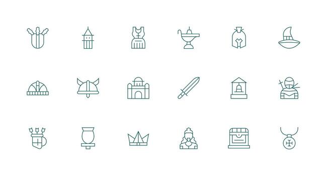 18 mínimo línea vectores para medieval tema íconos construido para visual consistencia paquete