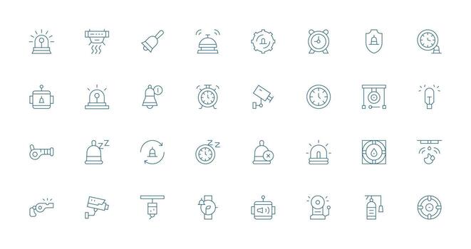Alarm Design Icons featuring 32 in Thin Line Style Essential Icons for Rapid UI Building vector