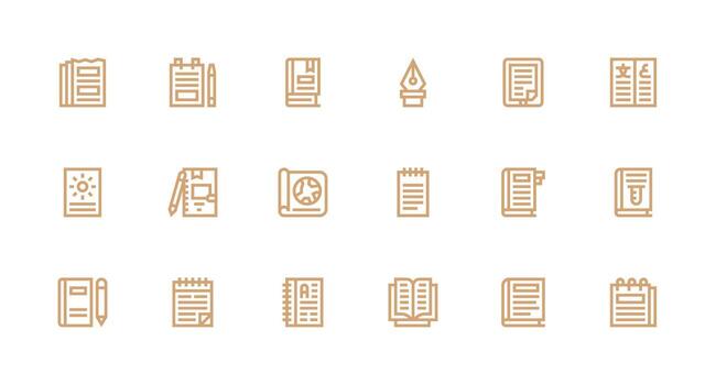 18 Journal Icons in Strong Stroke Line Aesthetic Flexible Icon System for Web Interfaces vector