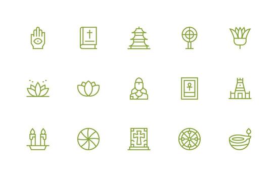 Spiritual featuring 15 Icons in Regular Line Design Interface Icons for Daily Use vector