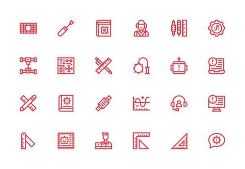 Technical Set with 24 Thick Line Line Icons Complete Icon Set for Mobile Apps vector