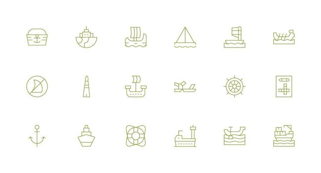 18 Minimal Line Vectors for Ship Theme Quick Access Icons for UI Development