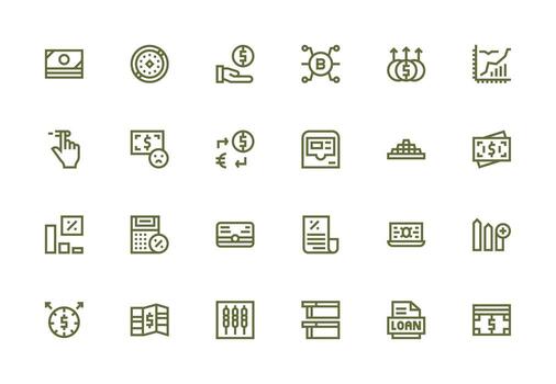 Finance Icon Set with 24 Thick Line Line Graphics Essential Icons for Rapid UI Building vector