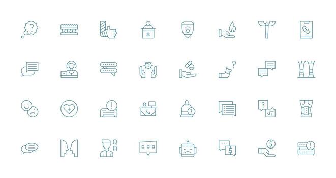 apoyo icono conjunto con 32 Delgado línea gráficos imprimible icono colección vector