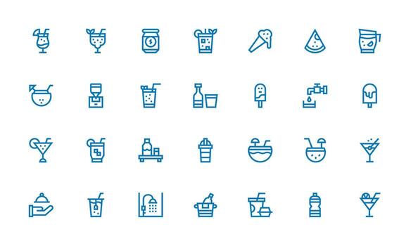 28 Bold Line Vectors for Refreshment Theme Icon Pack for UI