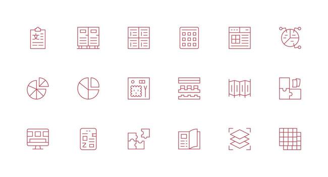 Sections Icon Set with 18 Minimal Line Graphics Organized Glyph Icons for Fast Design vector