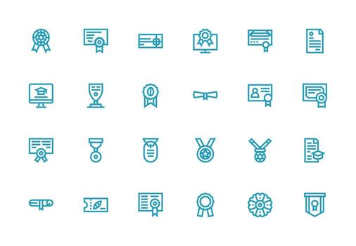 Certificate Set with 24 Thick Line Line Icons Icon Set for Web vector