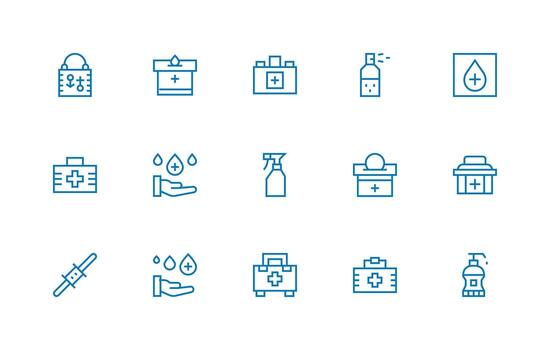 antiséptico icono conjunto con 15 regular línea gráficos compacto icono paquete vector