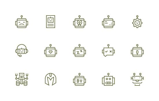 15 Regular Line Style Icons from Robot Collection High-Quality Icon Pack vector