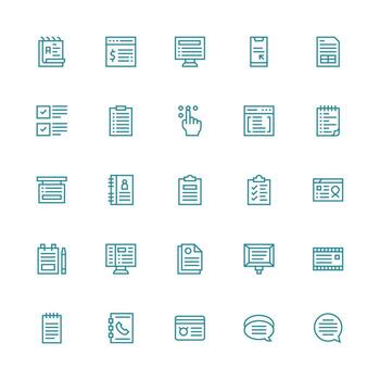 List featuring 25 Icons in Medium Stroke Outline Design Scalable Icons for All Themes vector