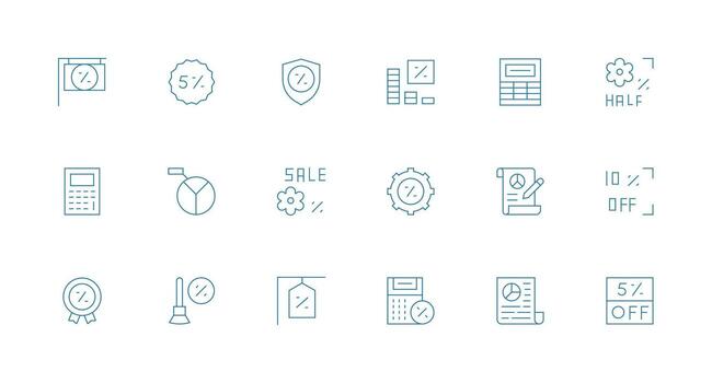 Percentage Set with 18 Minimal Line Icons Multi-Style Icons for Creative Projects vector