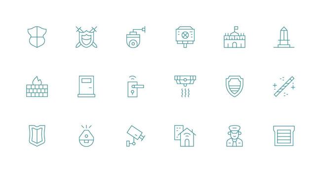 seguridad sistema visual paquete conteniendo 18 mínimo línea íconos píxel Perfecto icono conjunto vector