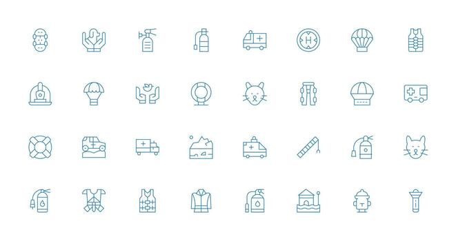 Rescue Design Icons featuring 32 in Thin Line Style Pixel Perfect Icons for Modern Apps vector
