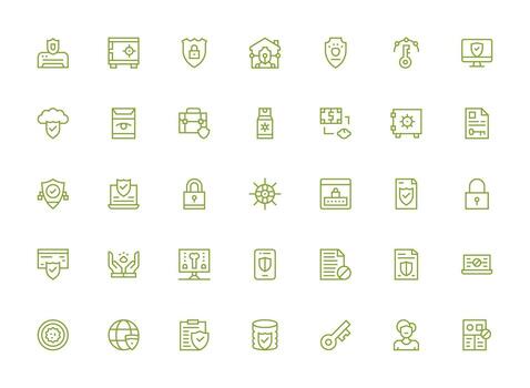 datos proteccion icono colección con 35 regular limpiar línea diseños simplificado icono paquete para visual herramientas vector
