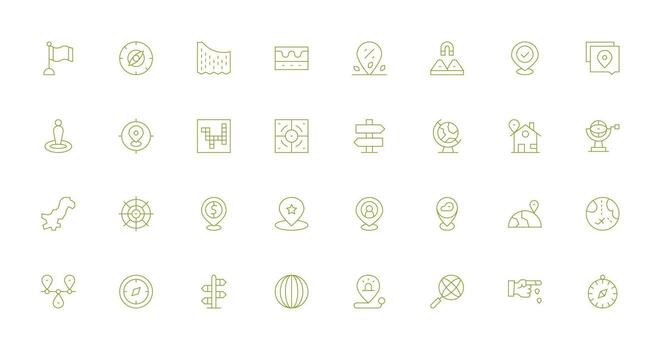 Map including 32 Thin Line Illustrations UI and UX Focused Icon Collection vector