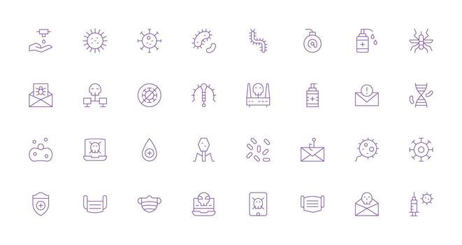 Thin Line Style Virus Icons with 32 Vectors Icon Pack for UI