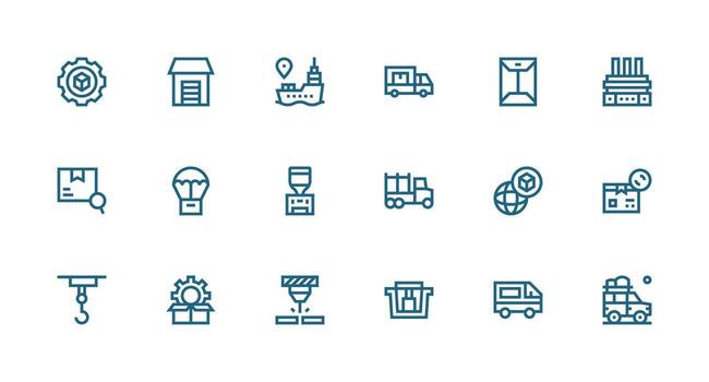 Logistics Design Icons featuring 18 in Strong Stroke Line Style Layout Icon Collection vector