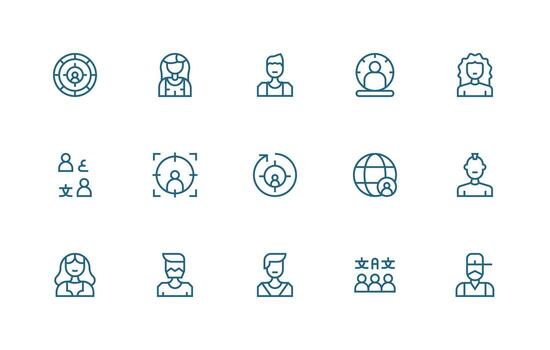 Regular Line Style Demographic Icons with 15 Vectors Dashboard Icon Series