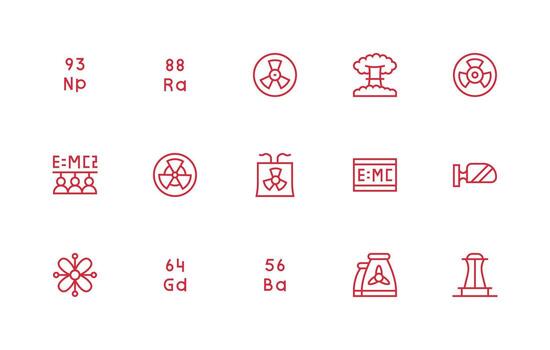 15 Icons for Nuclear in Regular Line Format Icon Set vector