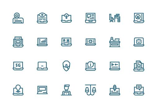 ordenador portátil icono conjunto con 24 grueso línea línea gráficos de confianza íconos para todas interfaces vector