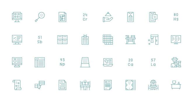 32 Delgado línea estilo íconos desde mesa colección neutral estilo íconos para ninguna proyecto vector